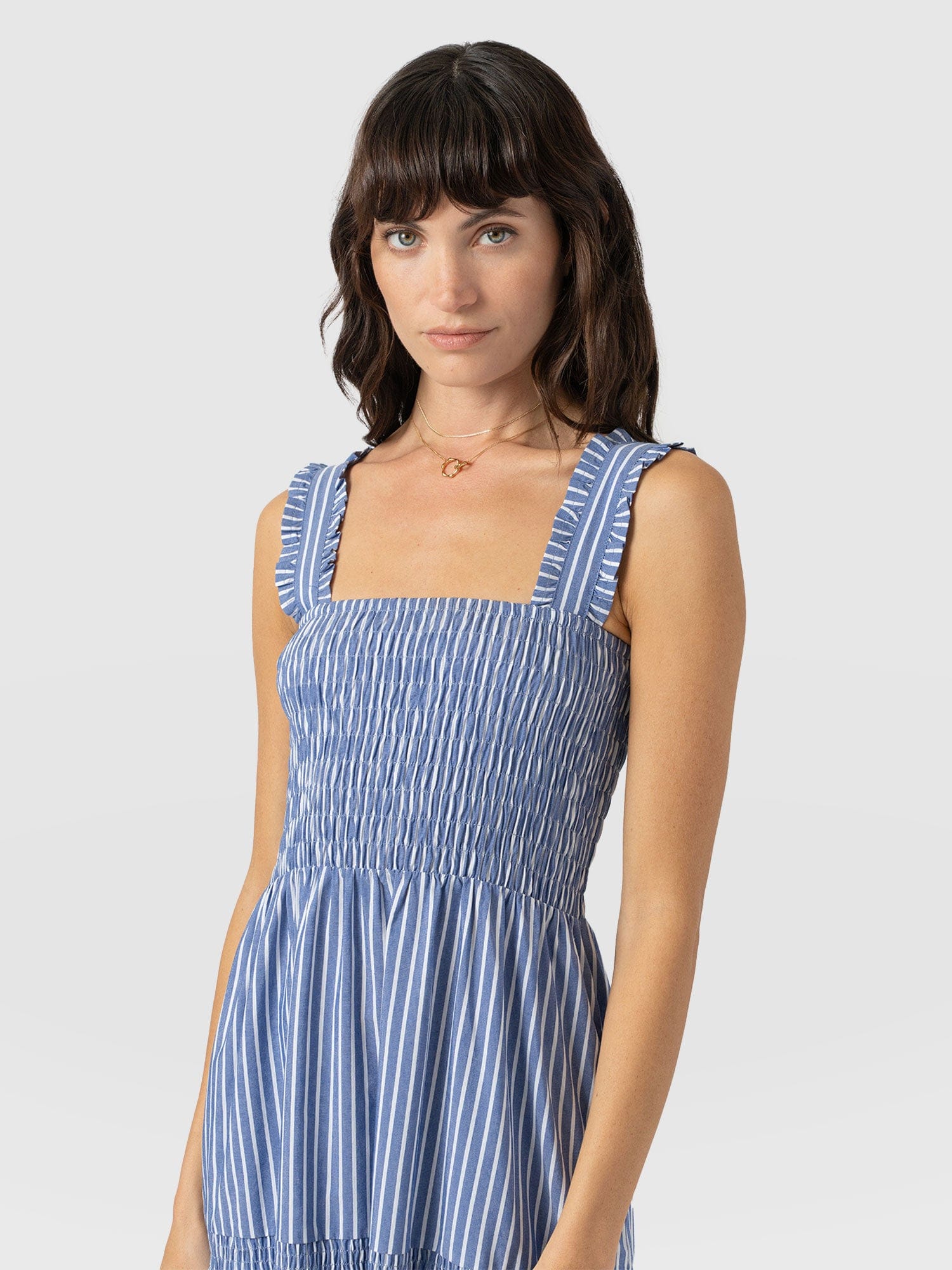 Maya Shirring Dress - Blue Stripe - Women's Dresses | Saint + Sofia® USA